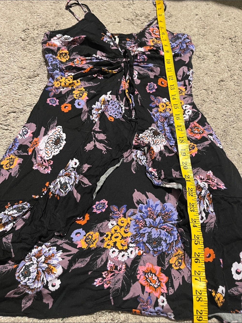 Free People Happy Heart Black V-Neck Floral Design Mini Dress Boho Festival - Picture 12 of 13